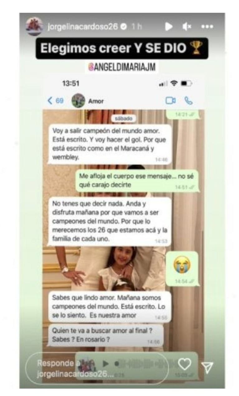 El pronóstico que Ángel Di María le hizo a su esposa antes de la final de Qatar