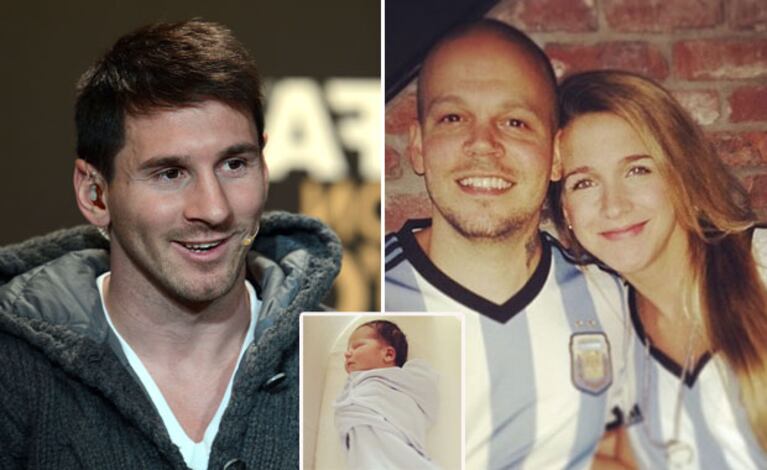 El regalo personal de Messi para Milo, el bebé de Fandiño y René Pérez. (Fotos: Web)