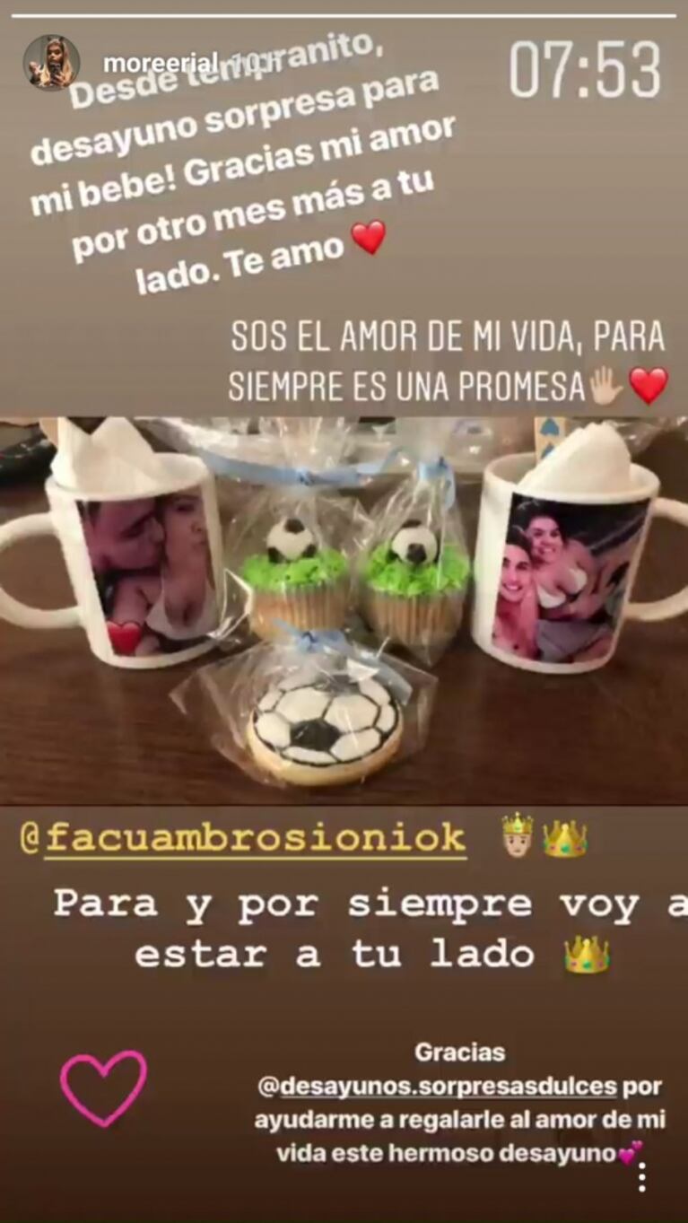 El regalo personalizado de Morena Rial a su novio para festejar un mes más de amor: "Desde tempranito, desayuno sorpresa para mi bebé"