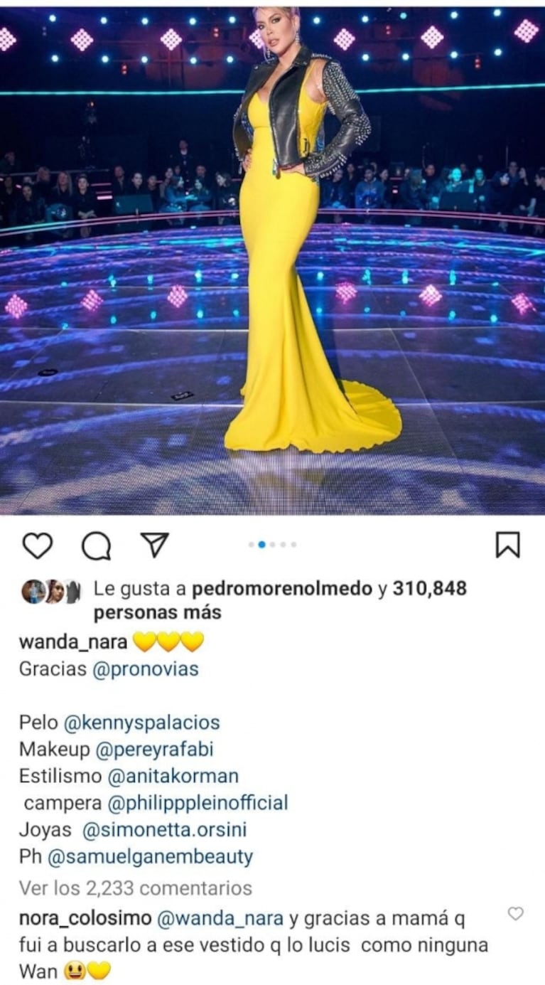 El reproche de la mamá de Wanda Nara a su hija en un posteo sobre su glamoroso look 