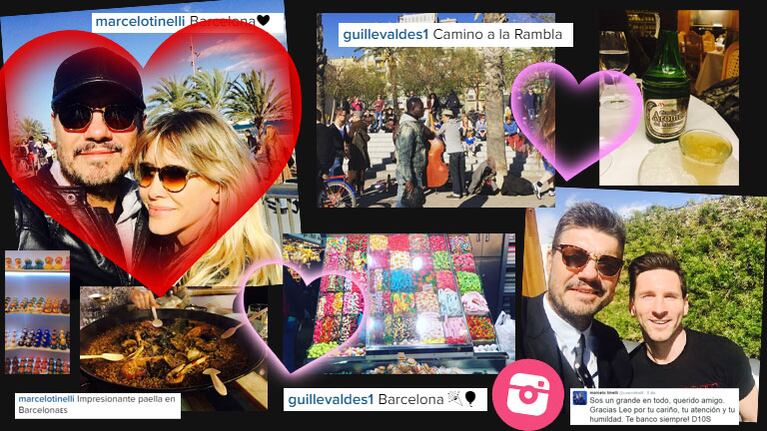 El romántico encuentro de Marcelo Tinelli y Guille Valdés en Barcelona. Fotos: Twitter e Instagram