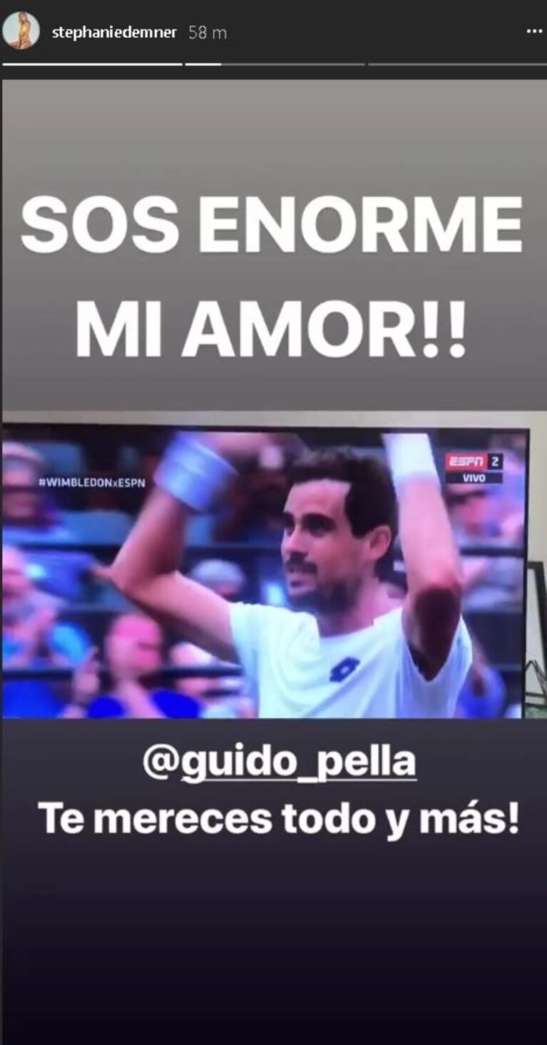 El romántico festejo de Stephanie Demner tras el batacazo de Guido Pella en Wimbledon: "Te merecés eso y más"