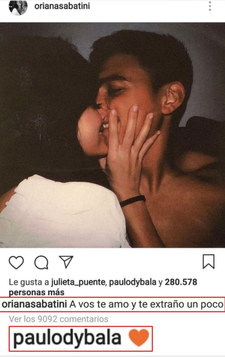 El romántico gesto de amor a la distancia de Oriana Sabatini a Paulo Dybala