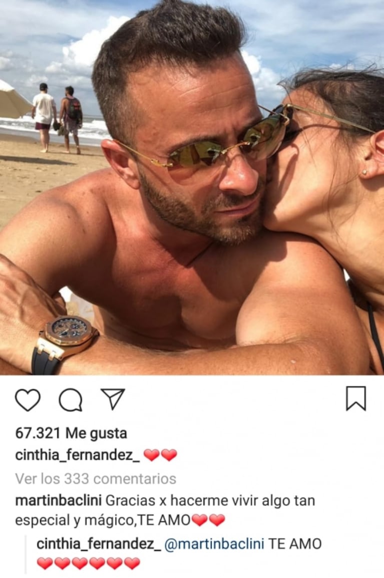 El romántico mensaje de Baclini a Cinthia Fernández: "Gracias por hacerme vivir algo tan especial y mágico"