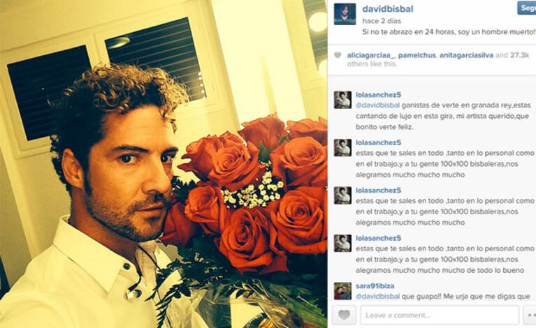 El romántico mensaje de Bisbal a Eugenia Suárez (Foto: Instagram). 