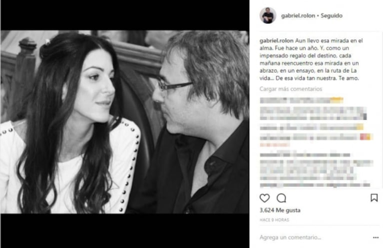 El romántico mensaje de Gabriel Rolón por su primer aniversario de casado: "Aún llevo esa mirada en el alma"