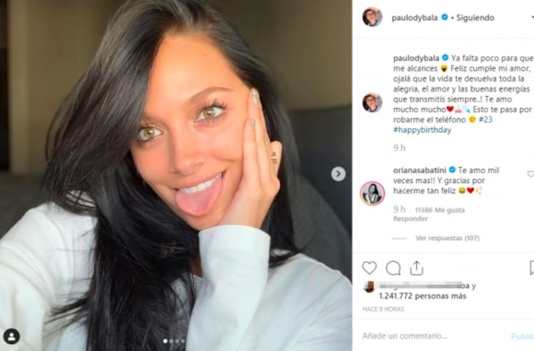 El romántico mensaje de Paulo Dybala a Oriana Sabatini por su cumple: "Ojalá la vida te devuelva todo el amor que transmitís"