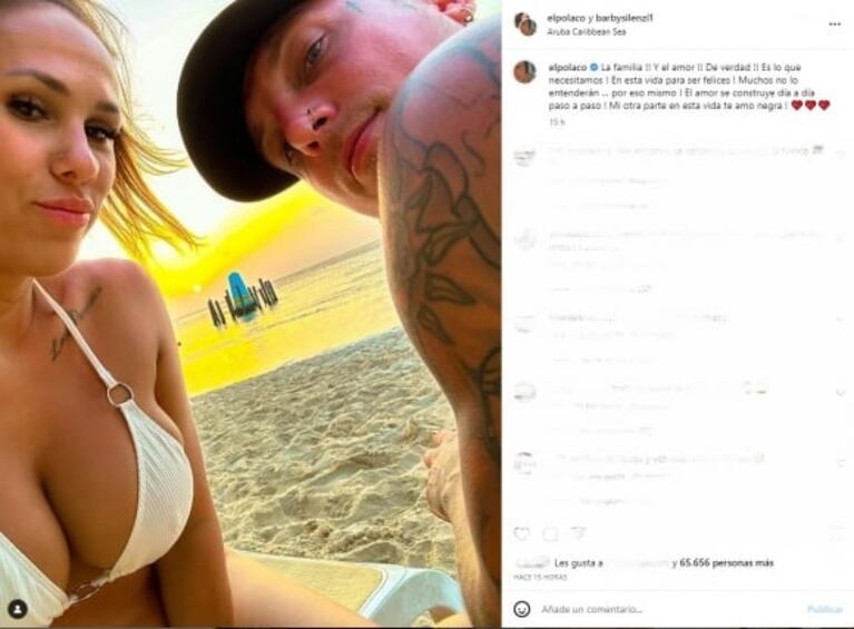 El romántico posteo de El Polaco para Barby Silenzi en medio de sus paradisíacas vacaciones en el Caribe: "Mi otra parte en esta vida"