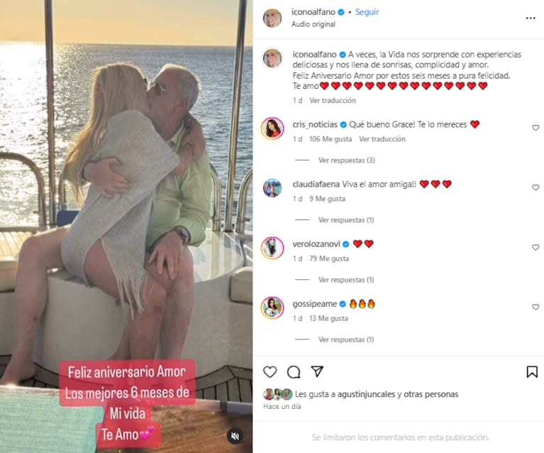 El romántico posteo de Graciela Alfano (Foto: Instagram /iconoalfano)