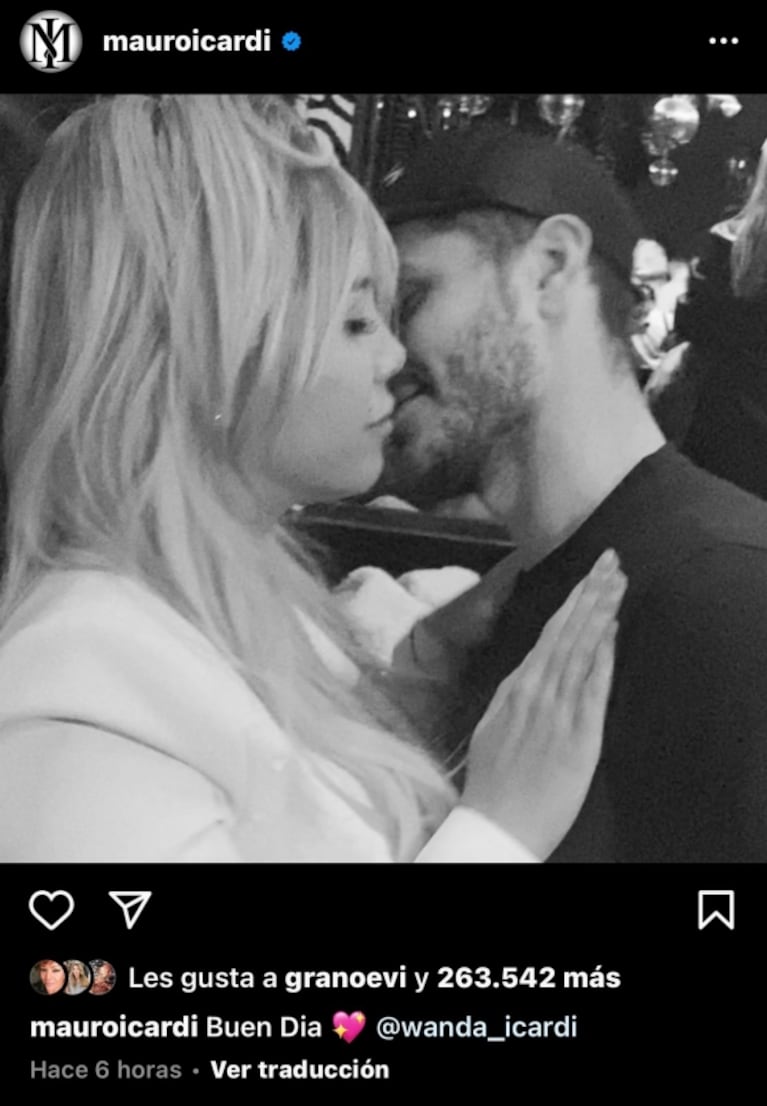 El romántico posteo de Mauro Icardi besando a Wanda Nara tras dejar de seguirla en las redes: "Buen día"