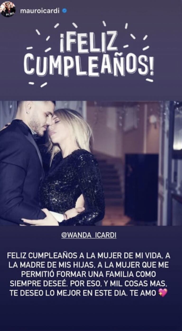 El romántico saludo de cumple de Mauro Icardi a Wanda Nara: "La mujer de mi vida"