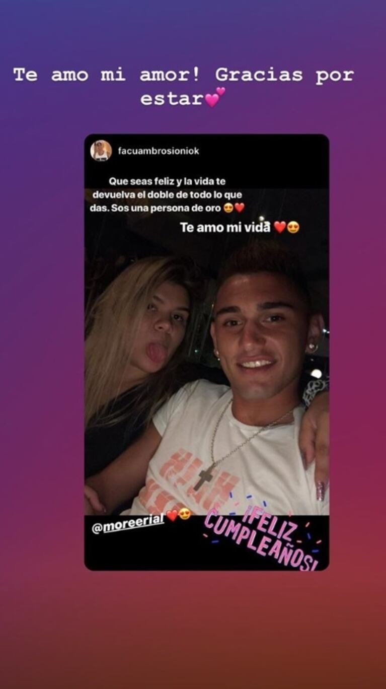 El romántico saludo de cumpleaños de Facundo Ambrosioni a Morena Rial: "Gracias por siempre apostar a nuestras familia"