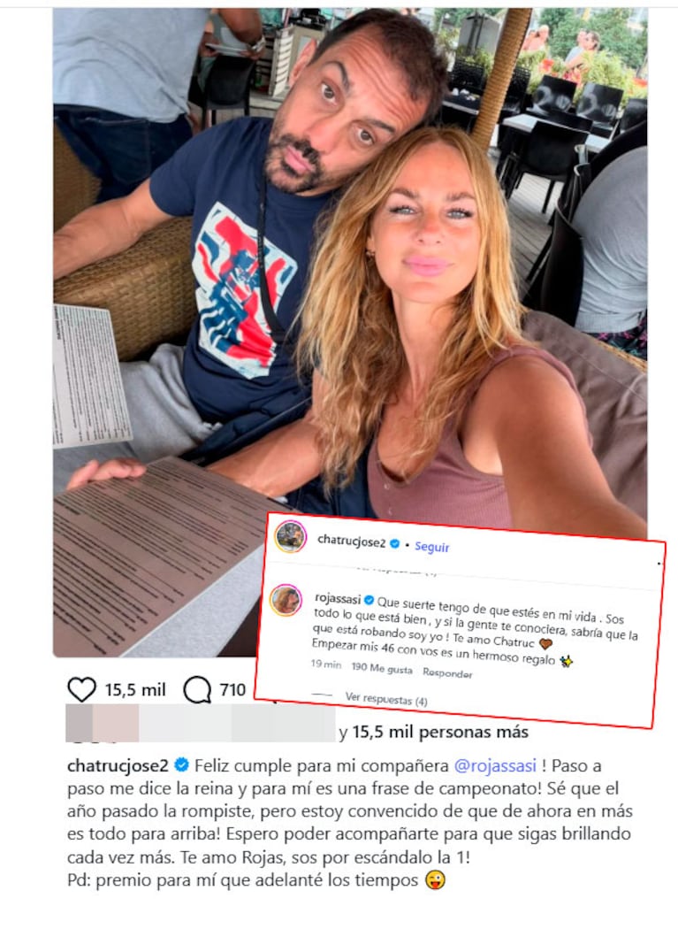 El romántico saludo de José Chatruc a Sabrina Rojas por su cumpleaños (Foto de Instagram)