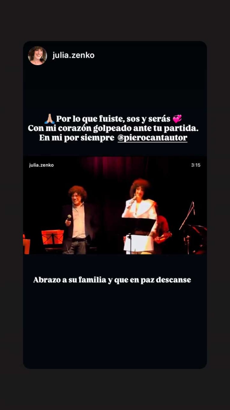 El salud de Julia Zenko a Piero (Foto: Instagram @julia.zenko)