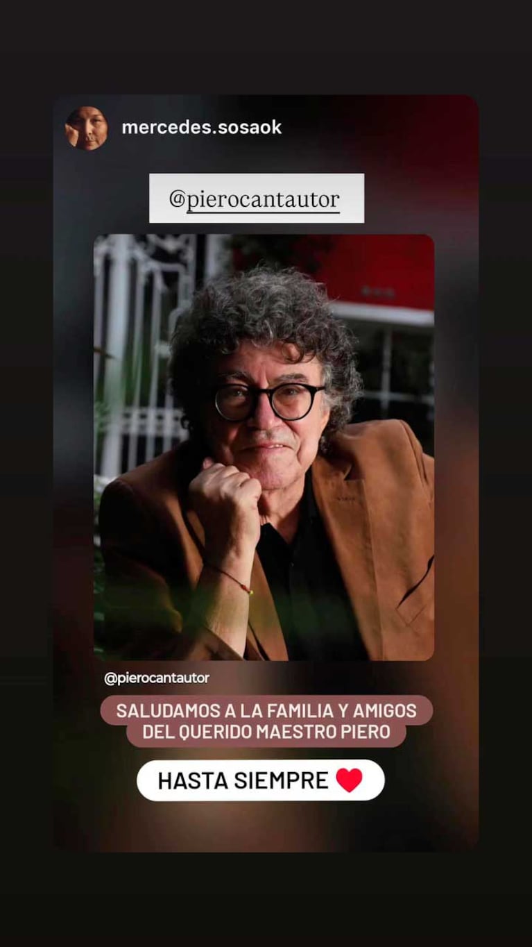 El salud de la cuenta oficial de Mercedes Sosa a Piero  (Foto: Instagram @marcedes.sosaok)