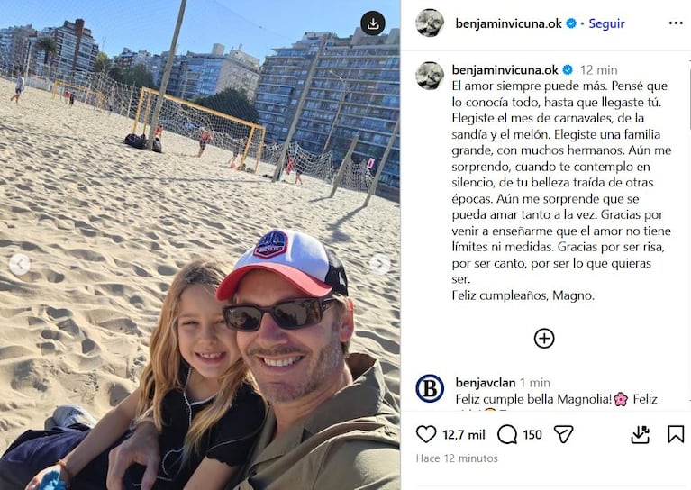 El saludo de Benjamín Vicuña a Magnolia por su cumpleaños (Foto: Instagram/@benjaminvicunaok).