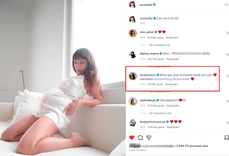 El saludo de Calu Rivero a Úrsula Corberó y Chino Darín. Captura: Instagram.
