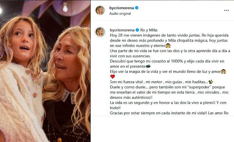 El saludo de Cris Morena a su hija y su nieta (Foto: Instagram @bycrismorena)