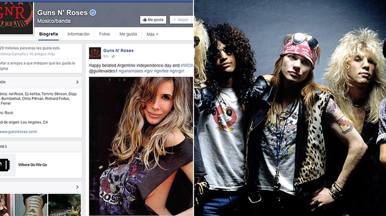El saludo de los Guns para la Argentina con Guillermina. (Fotos: Facebook y Web)