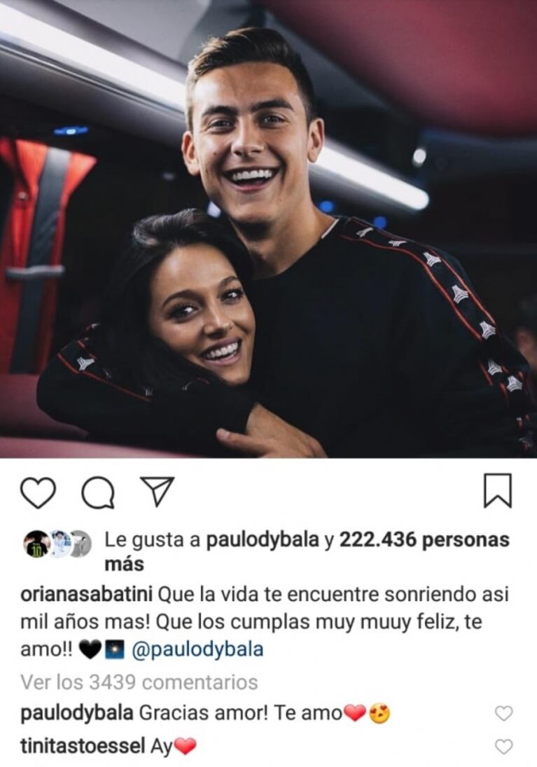 El saludo de Oriana Sabatini a Dybala por su cumpleaños: "Que la vida te encuentre sonriendo así mil años más"