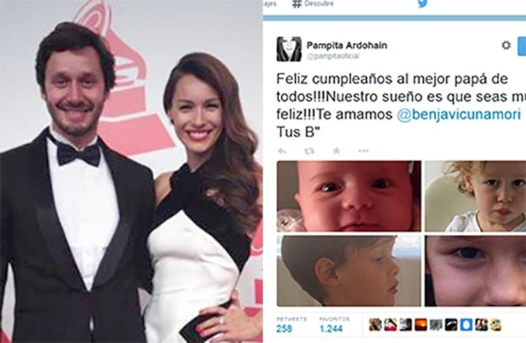 El saludo de Pampita para Benja Vicuña en Twitter. (Fotos: Web y Twitter)