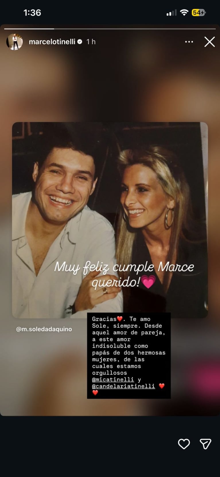 El saludo de Soledad Aquio a Marcelo Tinelli por su cumpleaños (Foto: captura de Instagram/@marcelotinelli).
