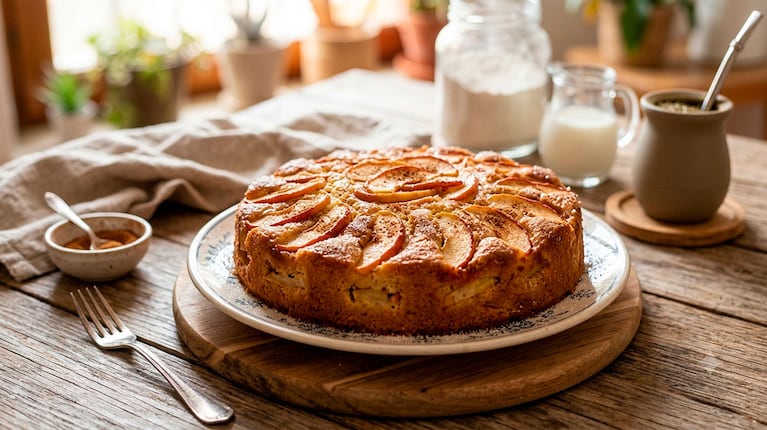 El secreto de la torta de manzana "de un solo paso": húmeda, sin batidora e ideal para el mate (Foto IA)