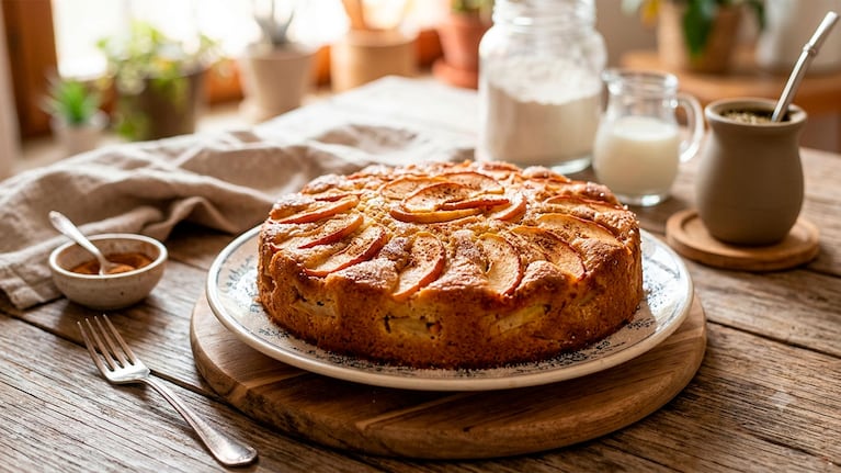 El secreto de la torta de manzana "de un solo paso": húmeda, sin batidora e ideal para el mate (Foto IA)