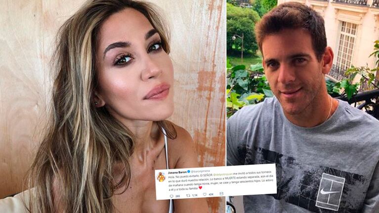 El significativo tweet de Jimena Barón a Del Potro tras confirmar el encuentro