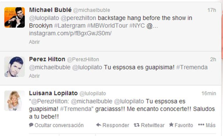El simpático intercambio de tweets entre Luisana, Michael y Perez (Foto: Captura).