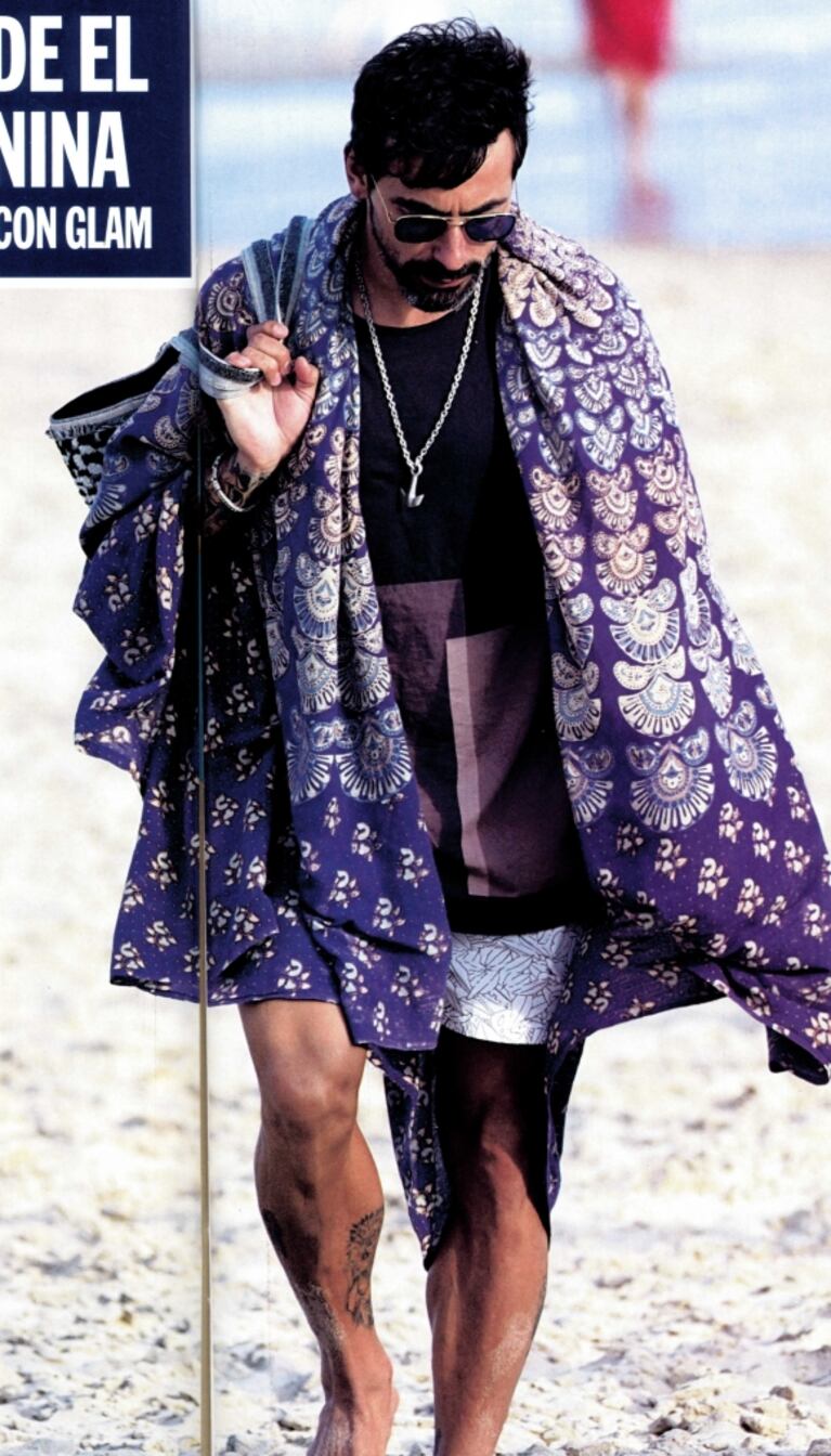 El singular look playero de Pocho Lavezzi en José Ignacio: manta pareo estilo hindú y toalla tejida de marca de lujo