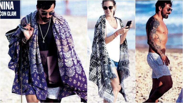 El singular look playero de Pocho Lavezzi en las playas de José Ignacio: manta pareo estilo hindú y toalla tejida de...