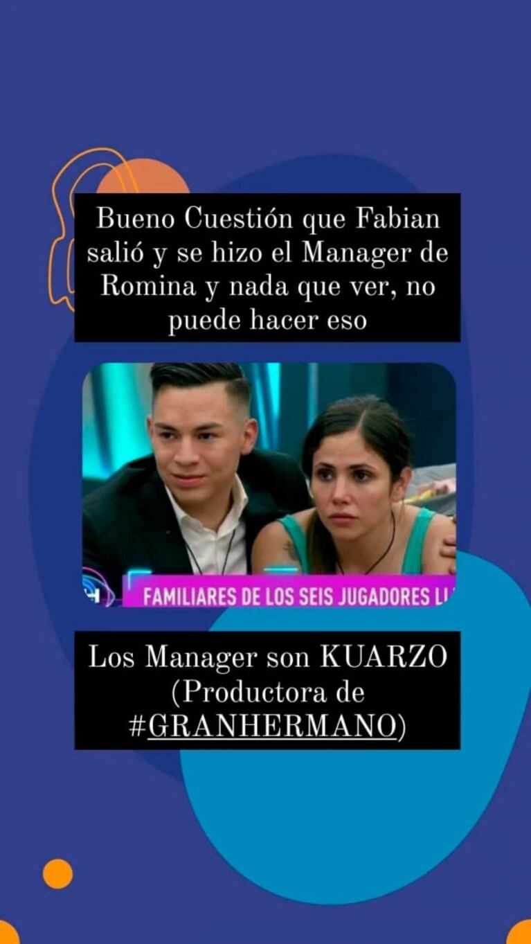 El sobrino de Romina Uhrig de Gran Hermano apuntó fuerte contra ella: "Un día le servís y al otro no"