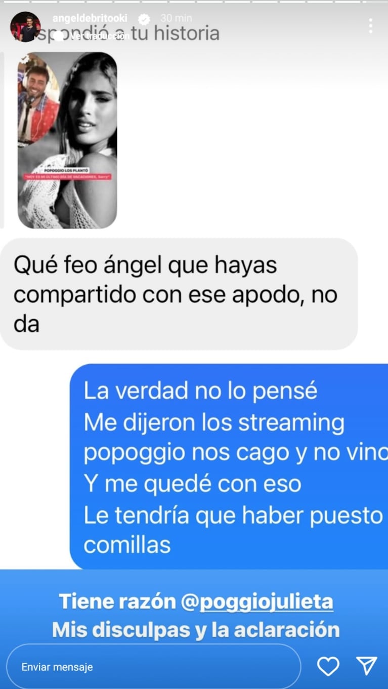El sorprendente pedido de disculpas de Ángel de Brito a Julieta Poggio: “La verdad, no lo pensé”