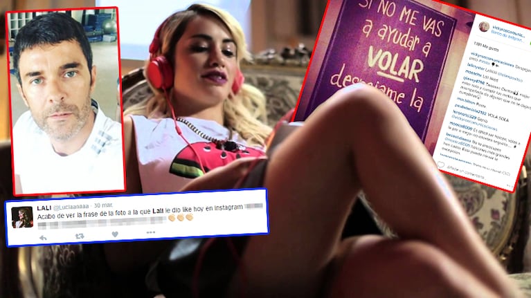 El sugerente "me gusta" de Lali Espósito a la frase: "Si no me vas a ayudar a volar, despejame la pista". Fotos: Instagram, Twitter y archivo Web.