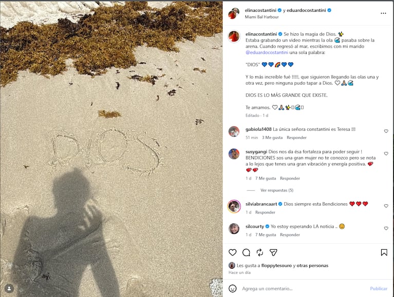 El sugestivo posteo de Elina y Eduardo Costantini.