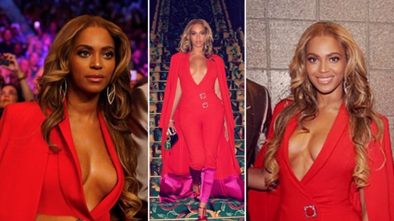 El súper escotazo de Beyoncé en la “Pelea del Siglo” entre Floyd Mayweather y Manny Pacquiao. (Foto: Instagram)