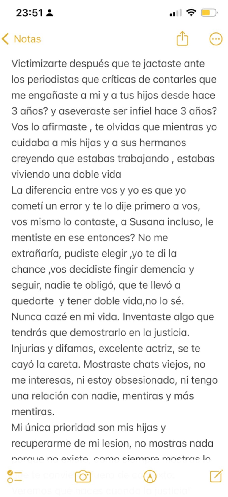 El supuesto descargo de Mauro tras la entrevista de Susana a Wanda.