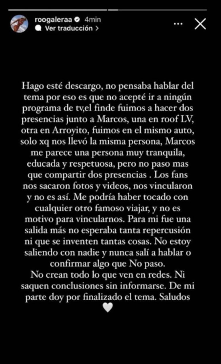 El tajante descargo de Rocío Galera tras ser vinculada sentimentalmente con Marcos Ginocchio