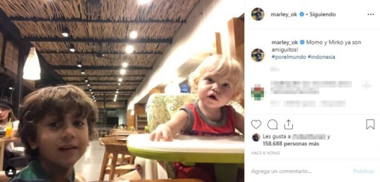 El tierno encuentro de Momo y Mirko, los hijos de Jimena Barón y Marley, en Indonesia: "Ya son amiguitos"