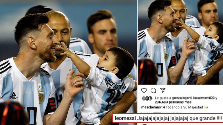 El tierno gesto de Lionel Messi con Bruno, el bebé de Javier Mascherano. (Foto: Instagram)