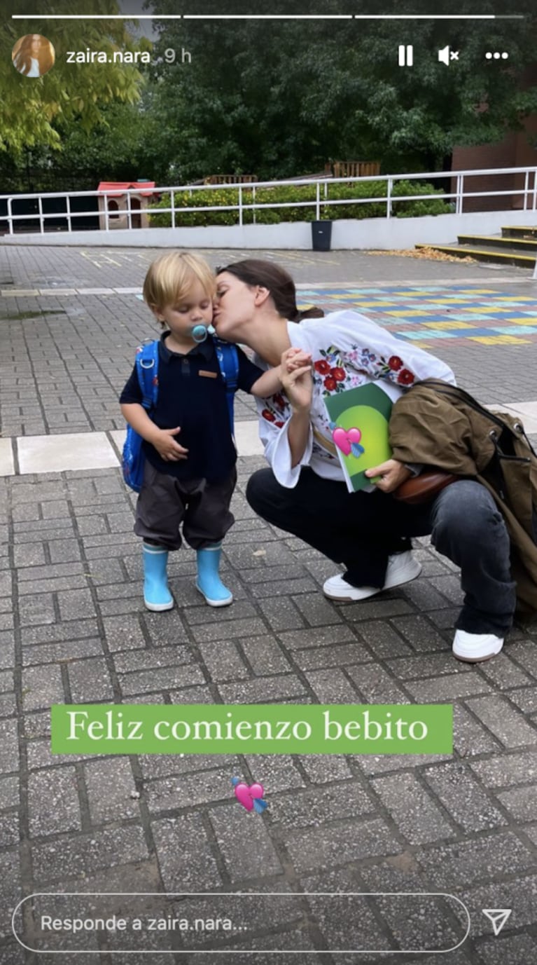 El tierno look de Viggo, el hijo de Zaira Nara, en su primer día de clases: chupete y botas de lluvia