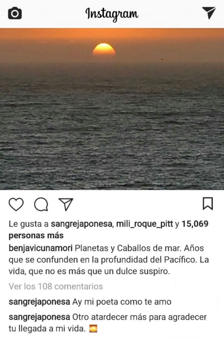 El tierno mensaje de China Suárez a Vicuña: "Otro atardecer más para agradecer tu llegada a mi vida"