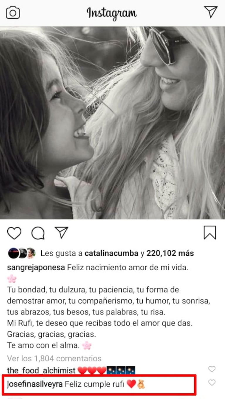 El tierno mensaje de Josefina Silveyra a la hija de su exnovio Nicolás Cabré: "Feliz cumple, Rufi"