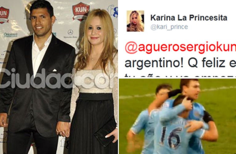 El tierno mensaje de Karina para el Kun por sus tres goles. (Fotos: Ciudad.com, Twitter y Captura TV)