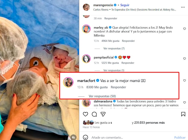 El tierno mensaje de Martita Fort tras el nacimiento del hijo de Rocío Marengo y Eduardo (Foto: Instagram)