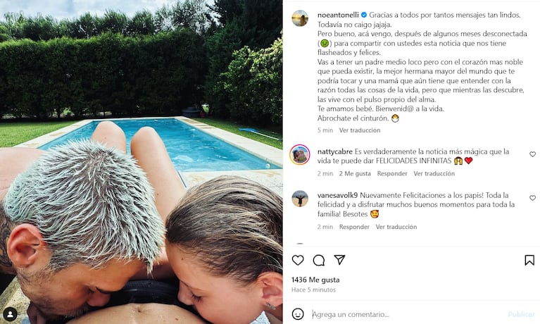 El tierno posteo que compartió Noe Antonelli tras anunciar que espera su segundo hijo. (Foto: Instagram / noeantonalli)