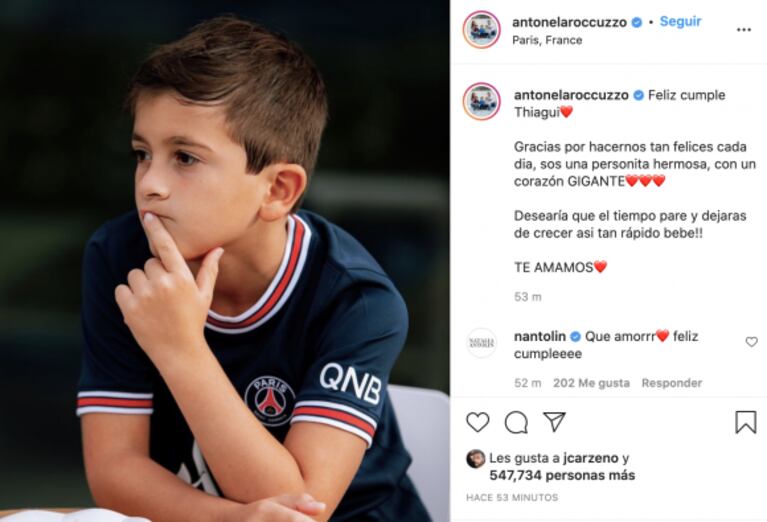 El tierno saludo de Antonela Roccuzzo a Thiago Messi, que cumplió nueve años: "Tenés un corazón gigante" 