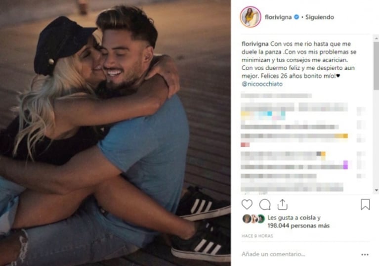 El tierno saludo de cumpleaños de Flor Vigna a Nico Occhiato: "Con vos, mis problemas se minimizan"