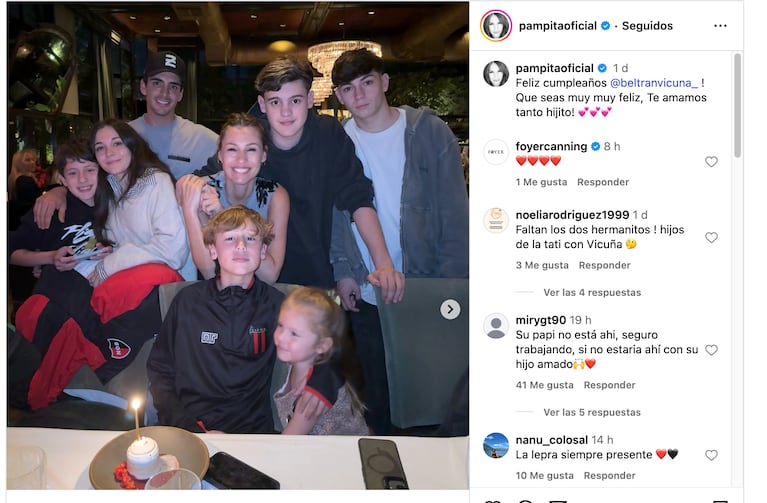el tierno saludo de Pampita a su hijo Beltrán en su cumpleaños número 13. Credito: Instagram/@pampitaoficialok